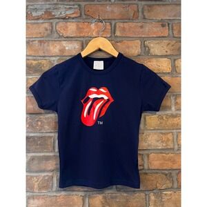 The Rolling Stones Navy Blue Graphic T-Shirt Tongue Logo Cotton Womens Medium